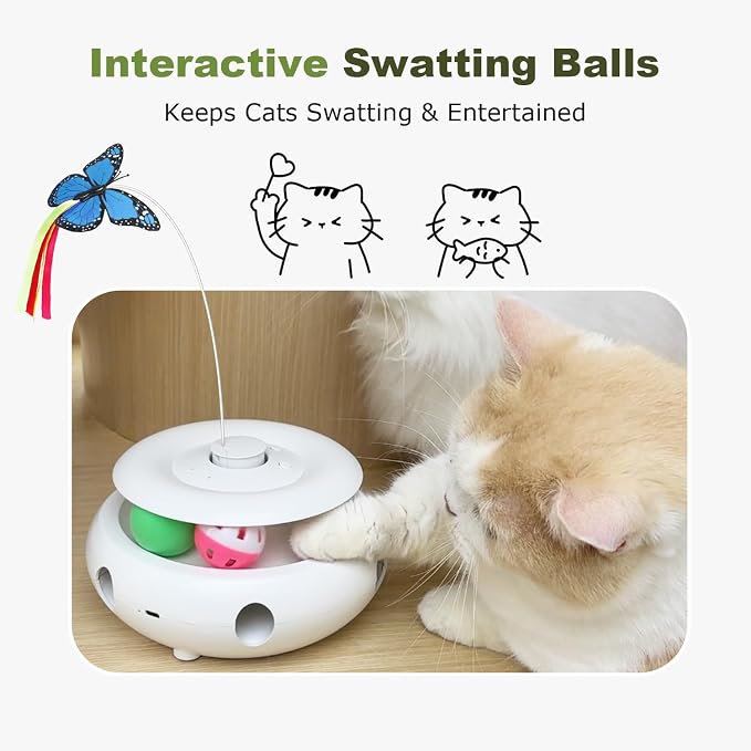 3-in-1 Interactive Cat Toy with Butterfly & Track Balls