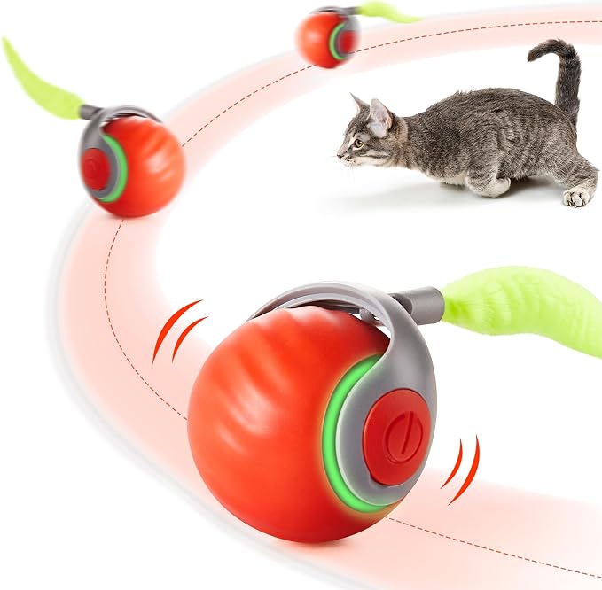 Rechargeable Moving Ball Cat Toy with Feather Tail