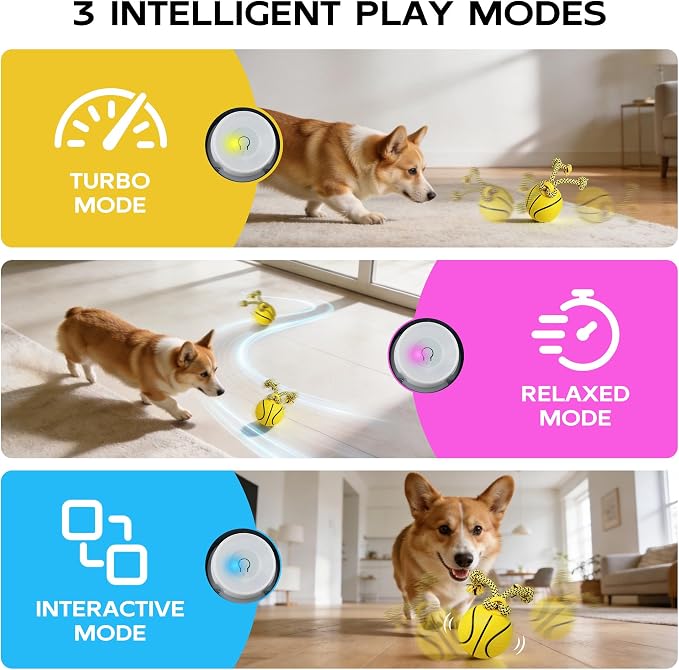Rechargeable Interactive Dog Ball Toy with Rope – 3 Modes