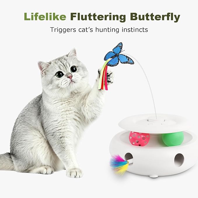 3-in-1 Interactive Cat Toy with Butterfly & Track Balls