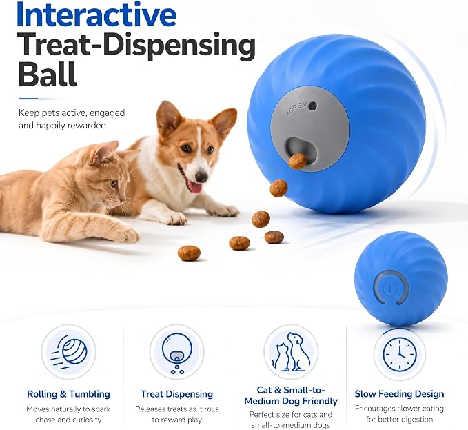 Rechargeable Rolling Treat Ball for Dogs & Cats