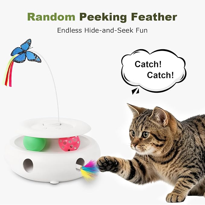 3-in-1 Interactive Cat Toy with Butterfly & Track Balls