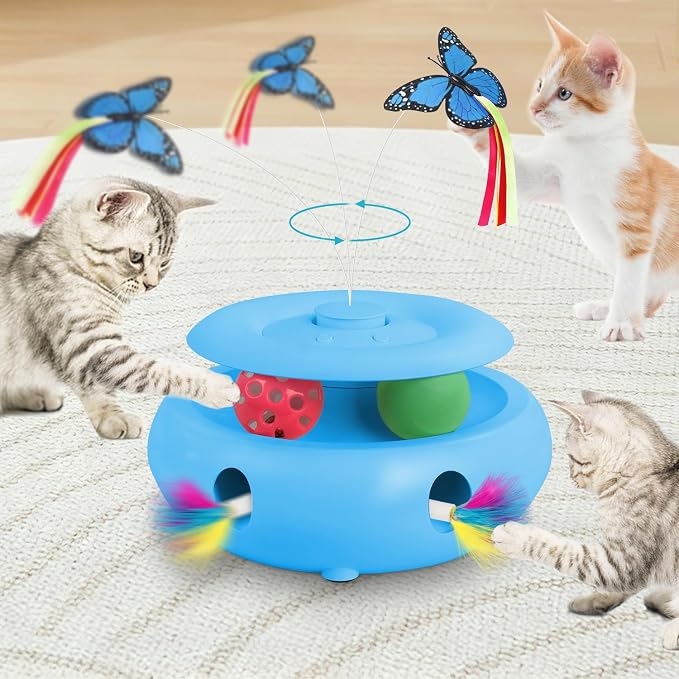 3-in-1 Interactive Cat Toy with Butterfly & Track Balls
