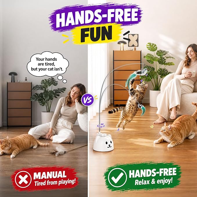 360° Automatic Flying Bird Wand Cat Toy – Rechargeable