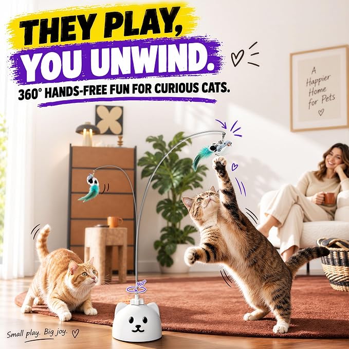 360° Automatic Flying Bird Wand Cat Toy – Rechargeable