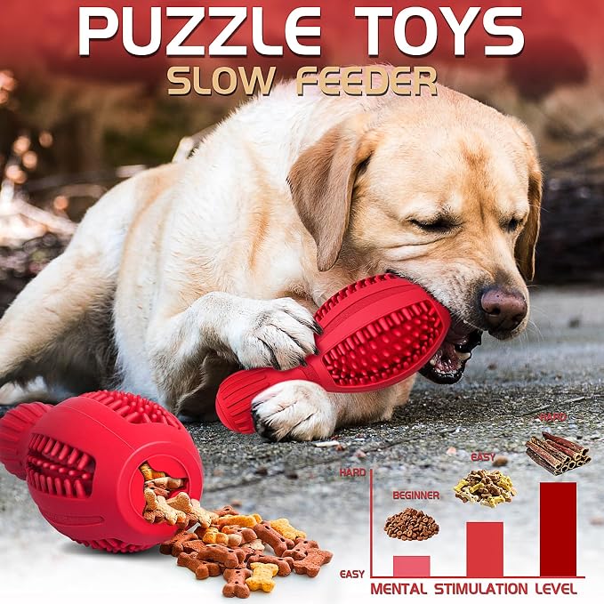 Treat Dispensing Puzzle Dog Toy with Squeaker & Durable Rubber