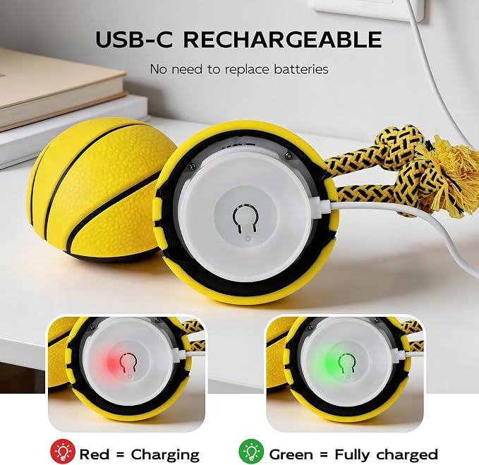 Rechargeable Interactive Dog Ball Toy with Rope – 3 Modes